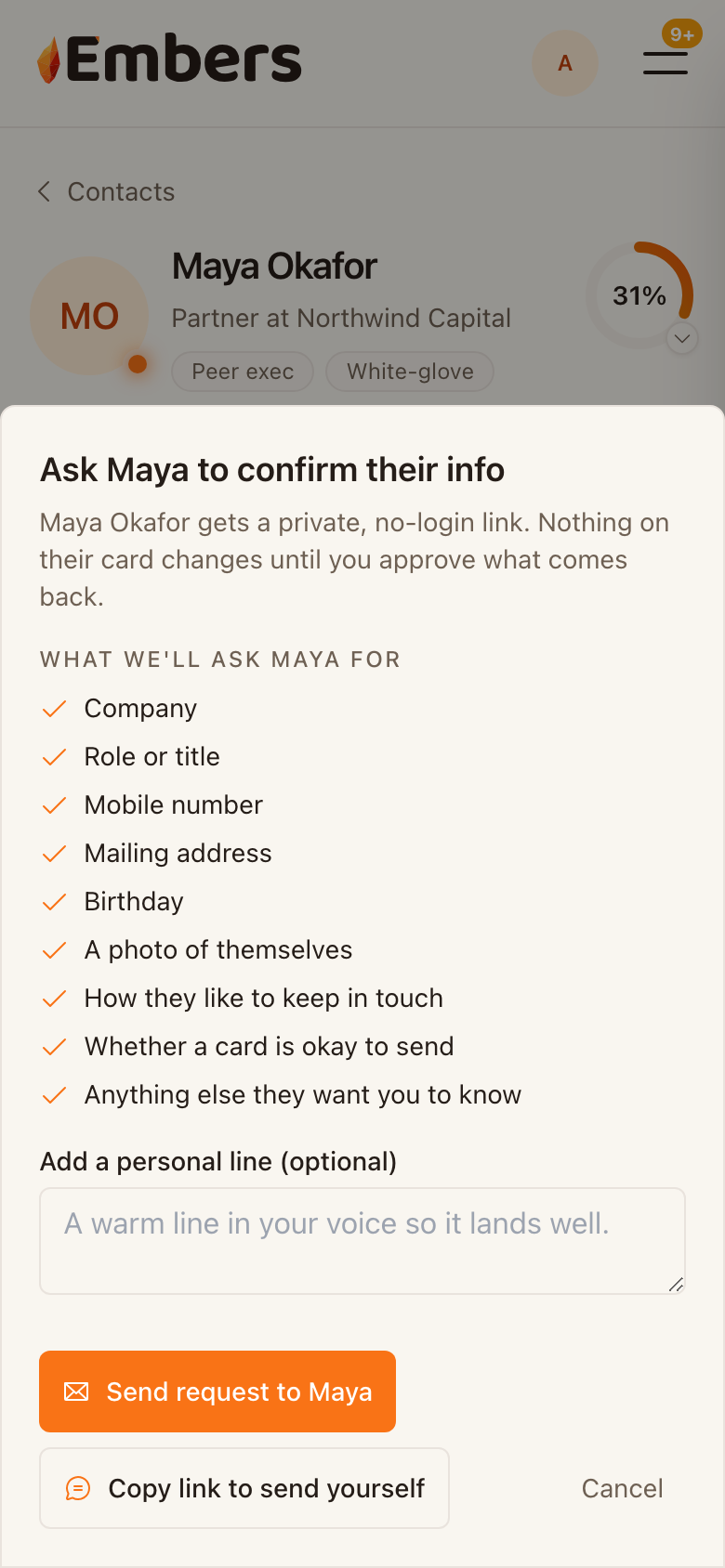 Send an Ask for Info link by text